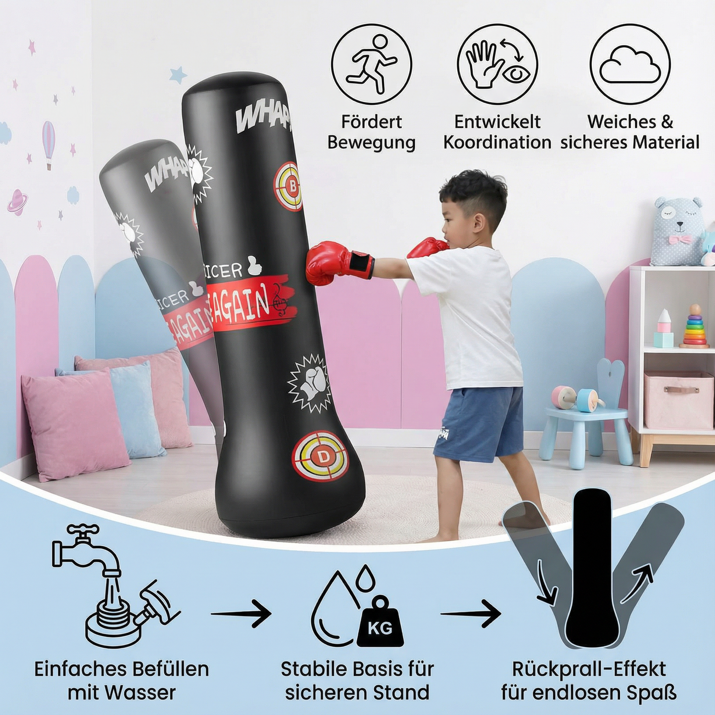 PowerBounce – Aufblasbarer Kinder-Boxsack mit Wasserbefüllung
