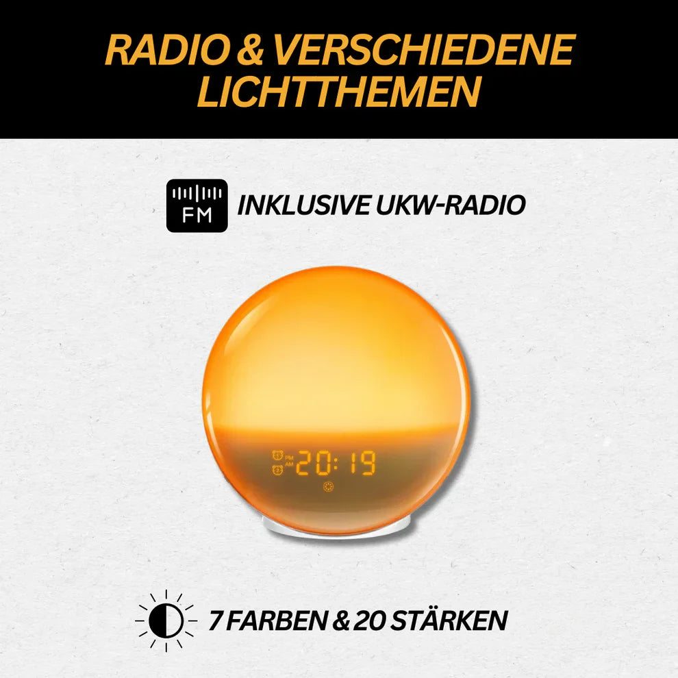 Sanfter Lichtwecker für Schlafzimmer mit Sonnenaufgangs-Simulation, App-Steuerung, Radio & USB