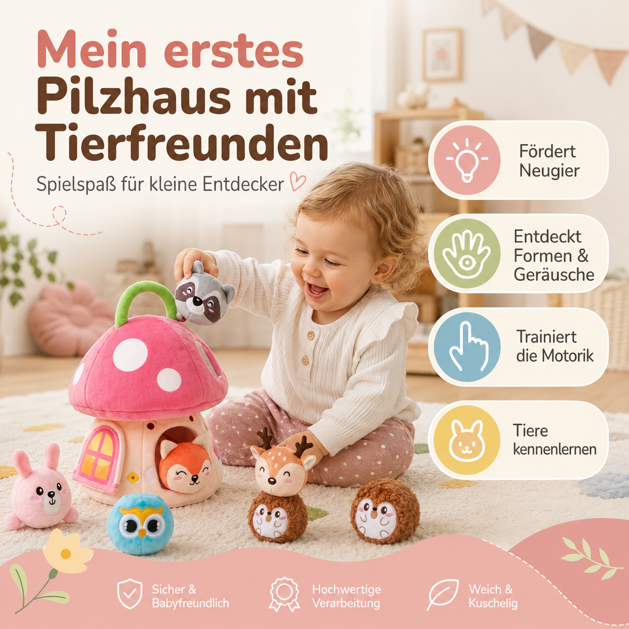 MushroomFriends – Kuscheliges Pilzhaus mit Dschungeltieren