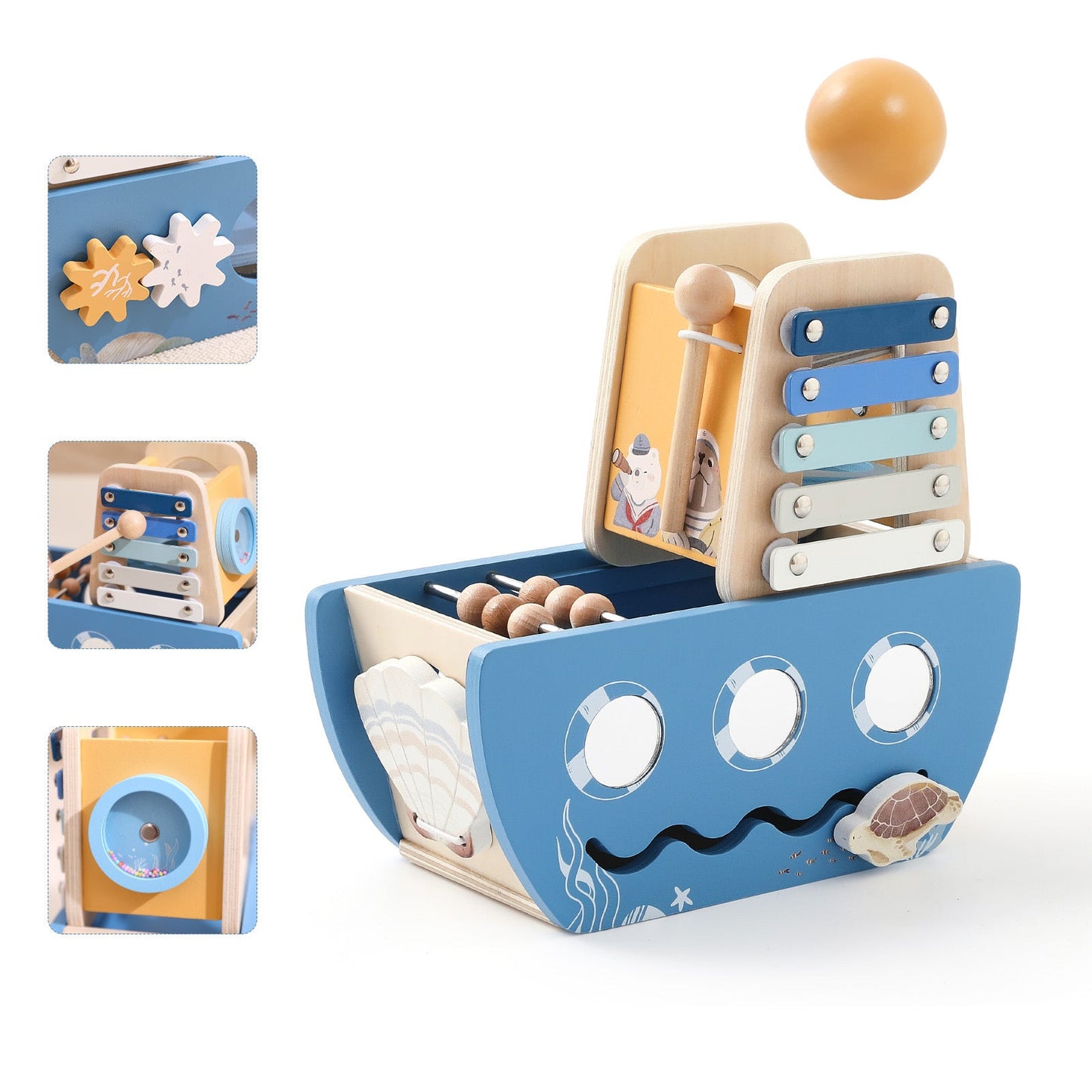 Montessori - Holzschiff 5-in-1 Spielzeugset