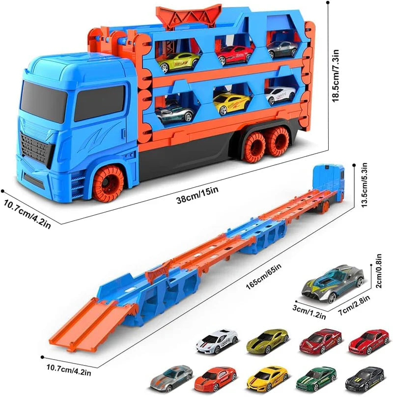 2-in-1 Autotransporter mit Faltbarer Turbo-Rennstrecke