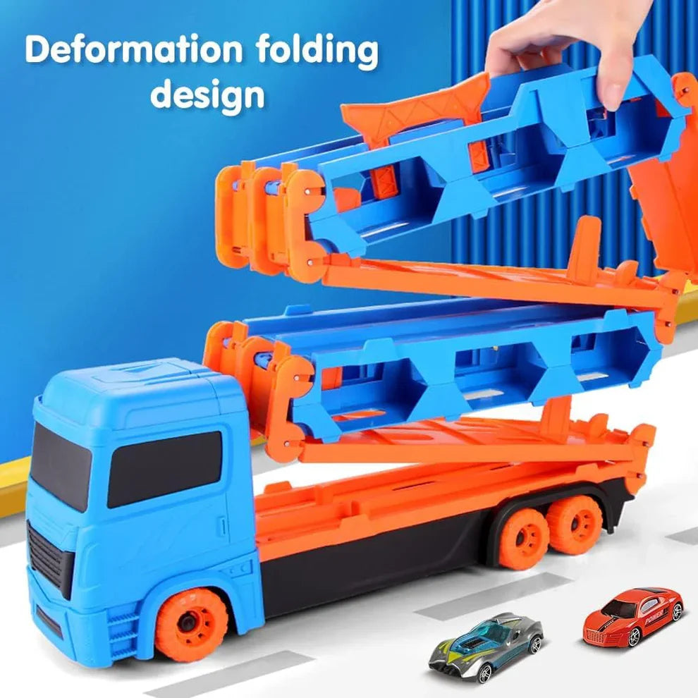 2-in-1 Autotransporter mit Faltbarer Turbo-Rennstrecke