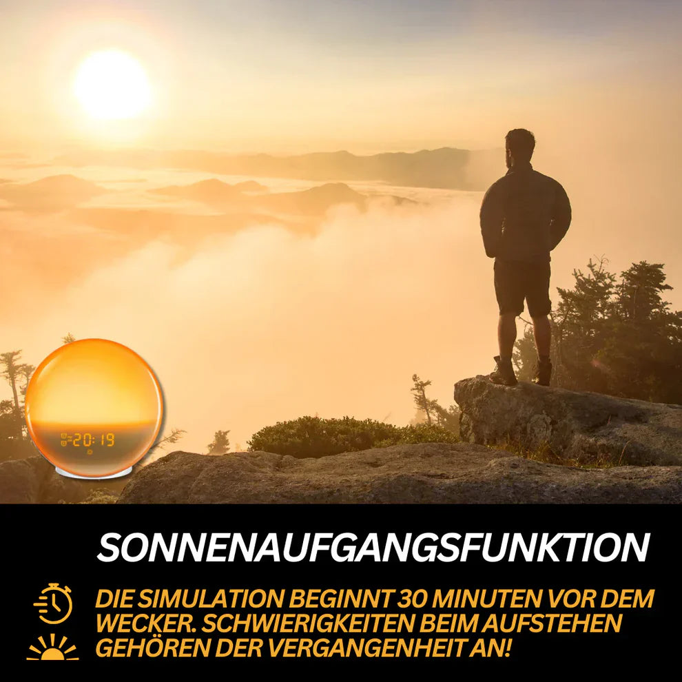 Sanfter Lichtwecker für Schlafzimmer mit Sonnenaufgangs-Simulation, App-Steuerung, Radio & USB