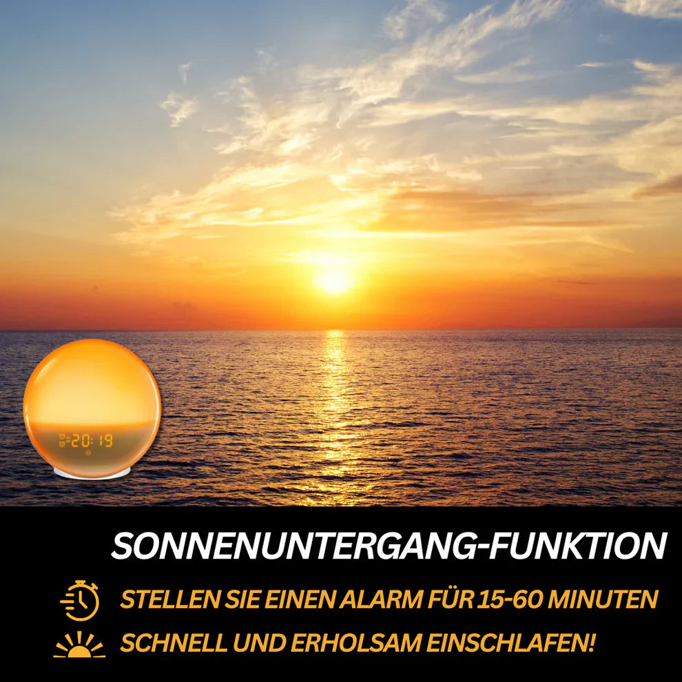 Sanfter Lichtwecker für Schlafzimmer mit Sonnenaufgangs-Simulation, App-Steuerung, Radio & USB
