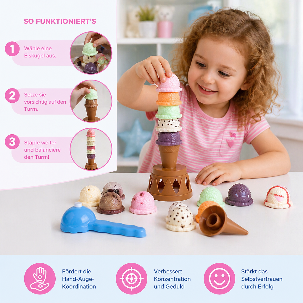 StackyScoops – Kreatives Eiscreme-Stapelspiel für Kinder