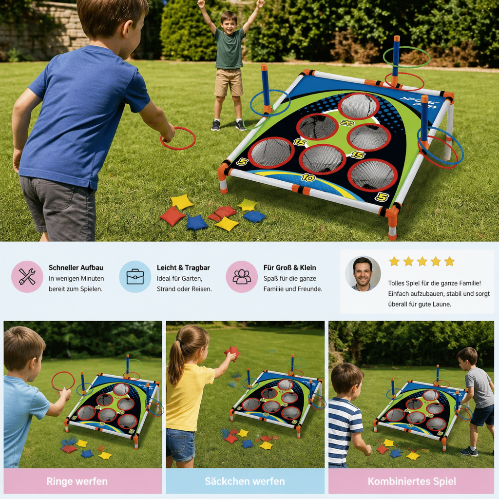 FunToss 2in1 – Cornhole & Ringe Wurfspiel Set