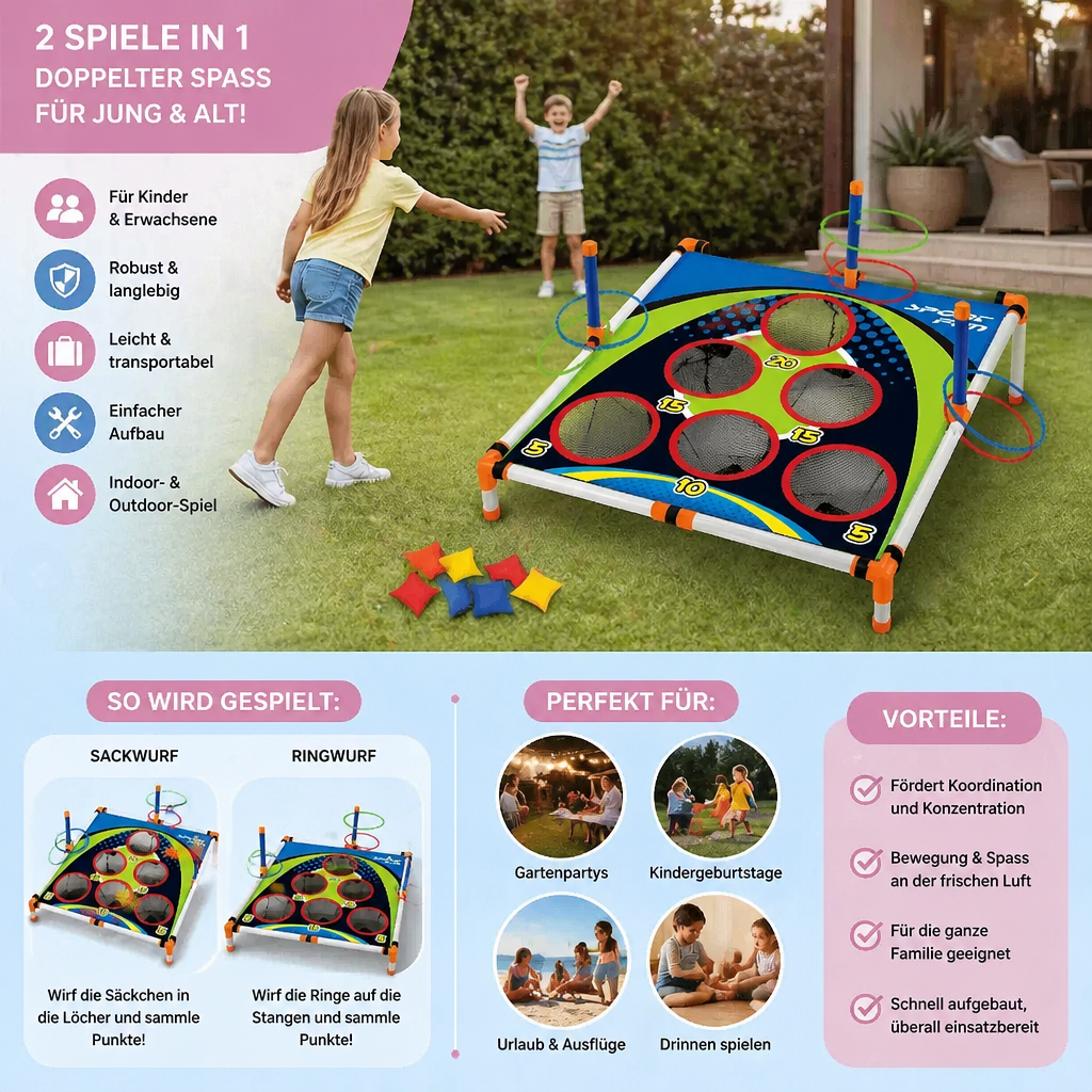 FunToss 2in1 – Cornhole & Ringe Wurfspiel Set