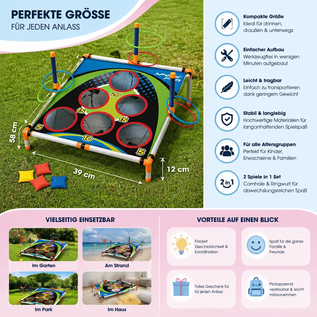 FunToss 2in1 – Cornhole & Ringe Wurfspiel Set