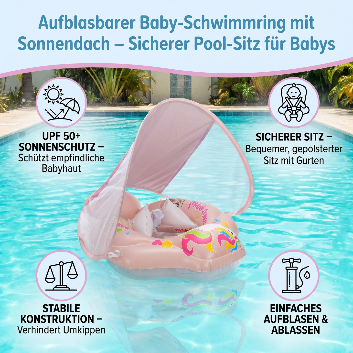 SunnyFloat Baby – Aufblasbarer Schwimmring mit Sonnendach