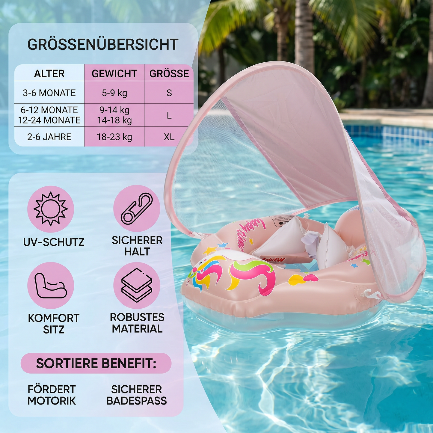 SunnyFloat Baby – Aufblasbarer Schwimmring mit Sonnendach