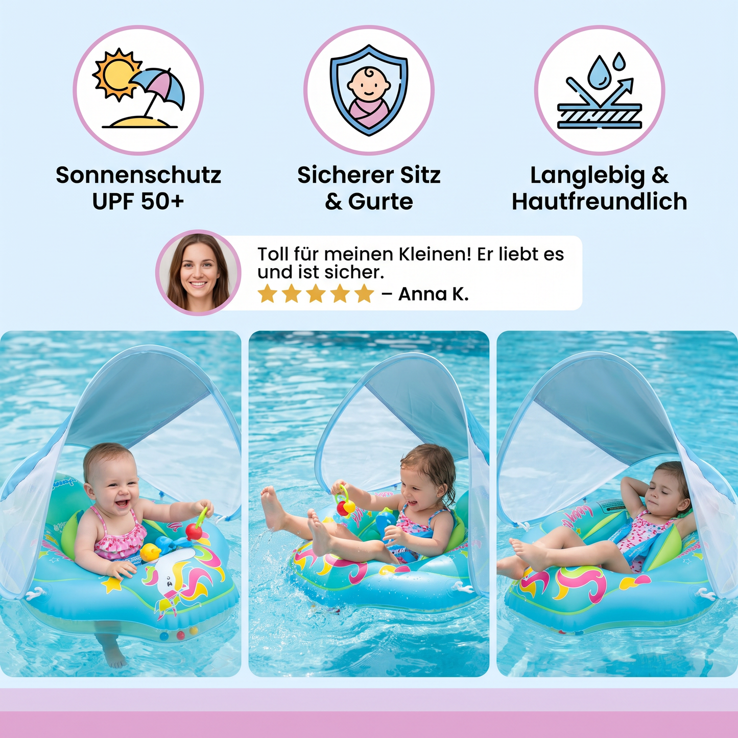 SunnyFloat Baby – Aufblasbarer Schwimmring mit Sonnendach
