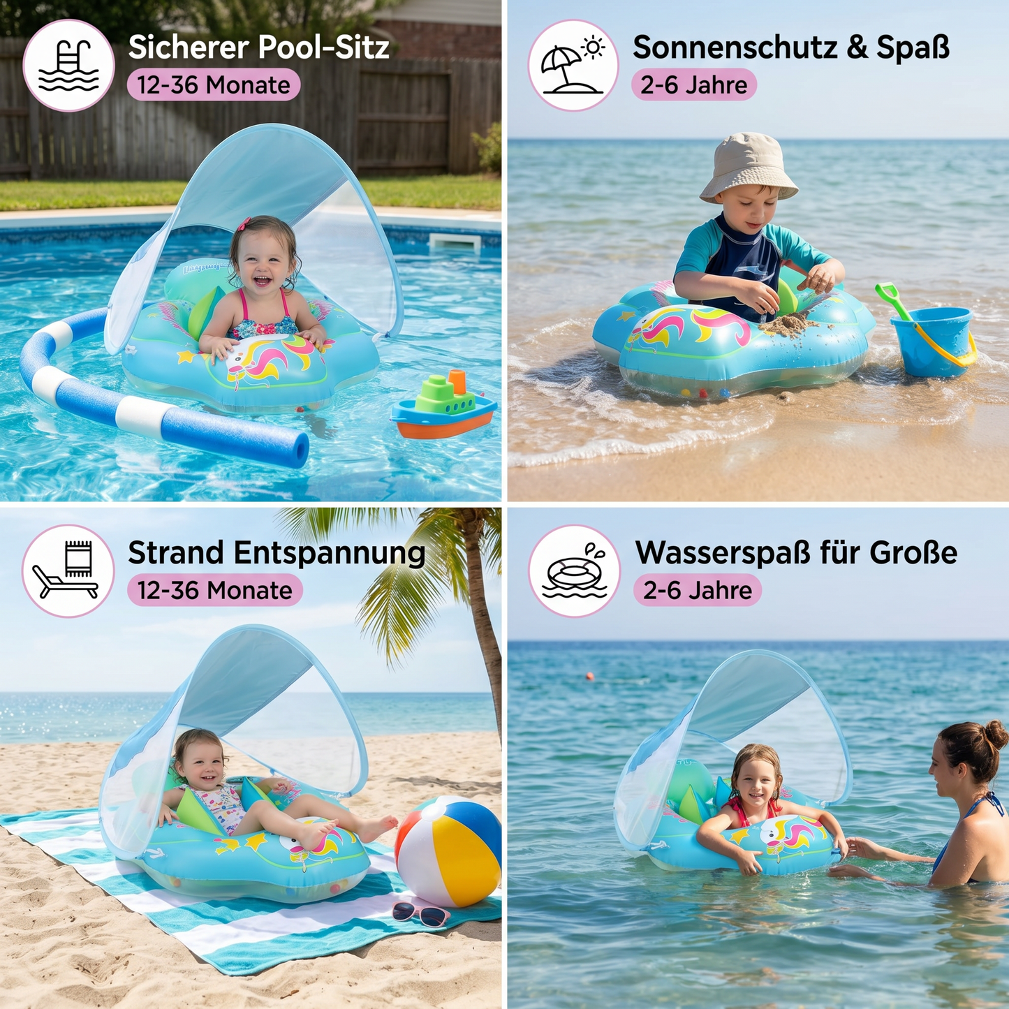 SunnyFloat Baby – Aufblasbarer Schwimmring mit Sonnendach