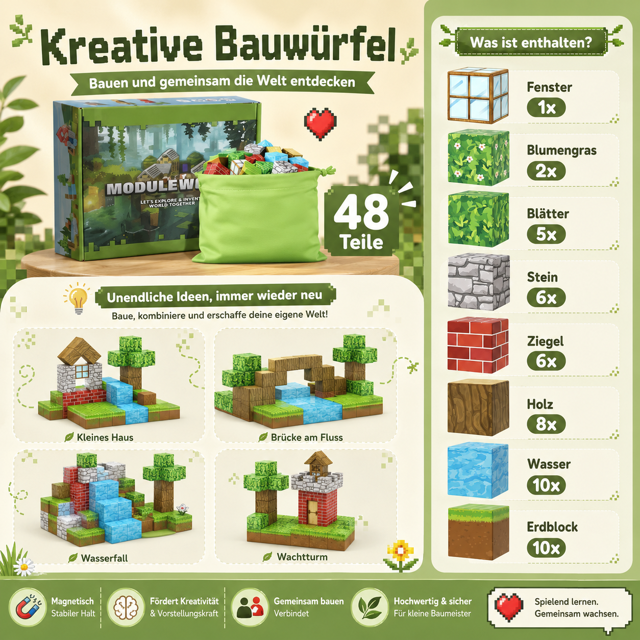 MagniCube Kreativwürfel – Magnetisches Baustein-Set für Kinder
