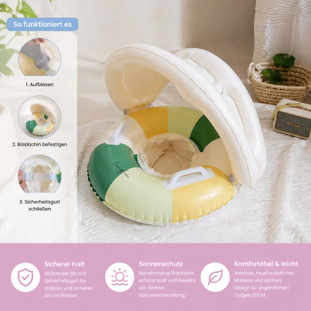 RetroFloat Baby – Schwimmring mit Sonnendach im Vintage-Design