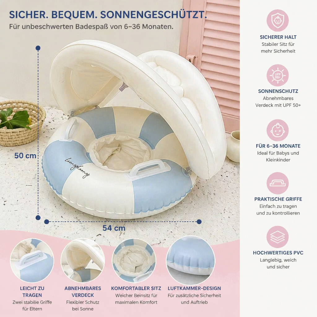 RetroFloat Baby – Schwimmring mit Sonnendach im Vintage-Design
