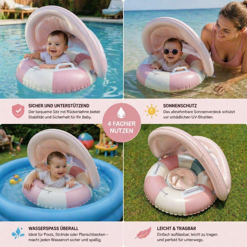 RetroFloat Baby – Schwimmring mit Sonnendach im Vintage-Design
