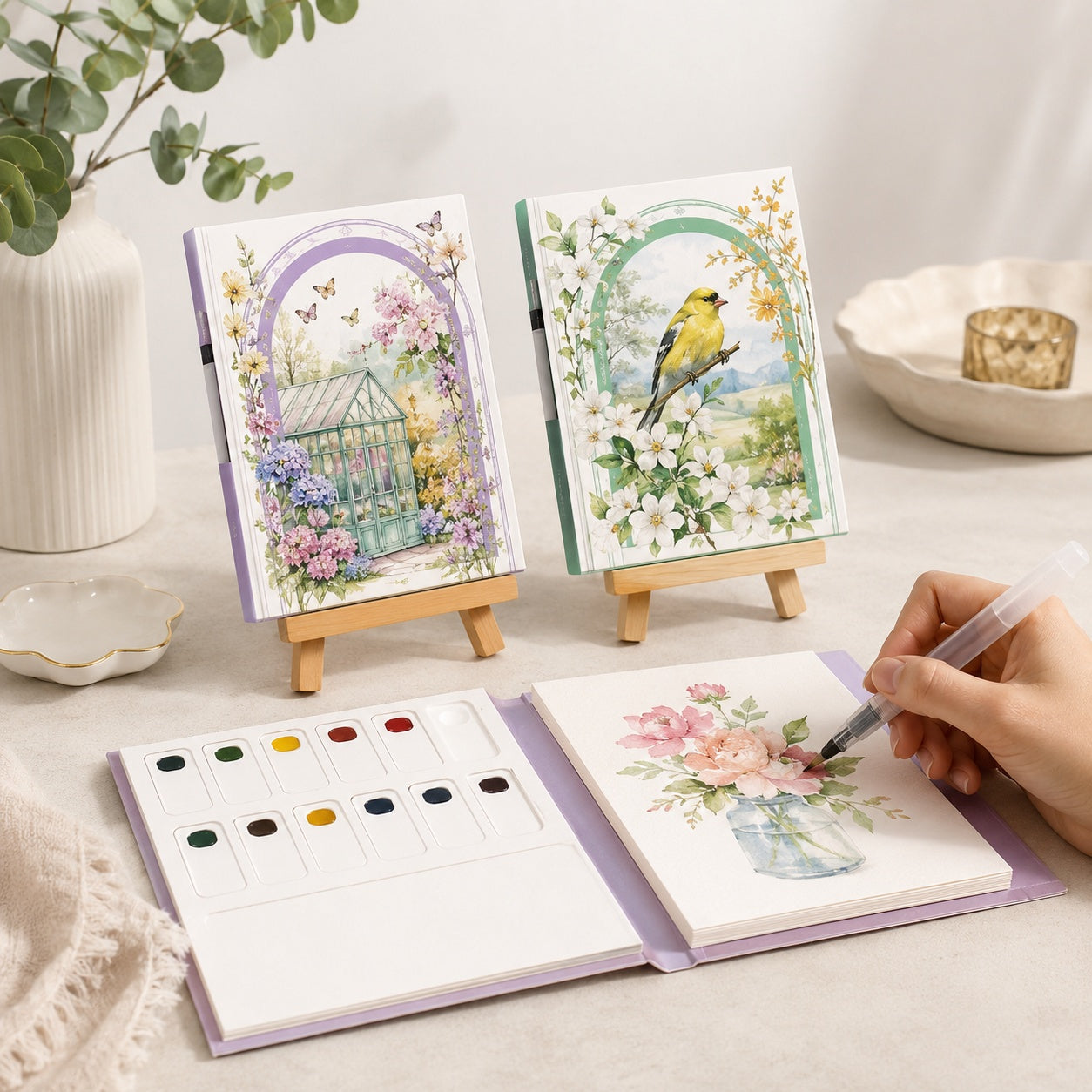 AquaArt Kreativbuch – Aquarell Malset mit Wasserpinsel