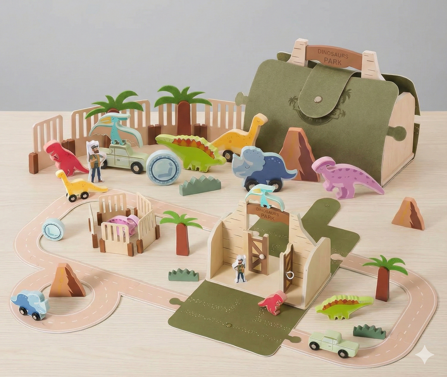 DinoWorld Abenteuerpark – Prähistorisches Holz-Spielset