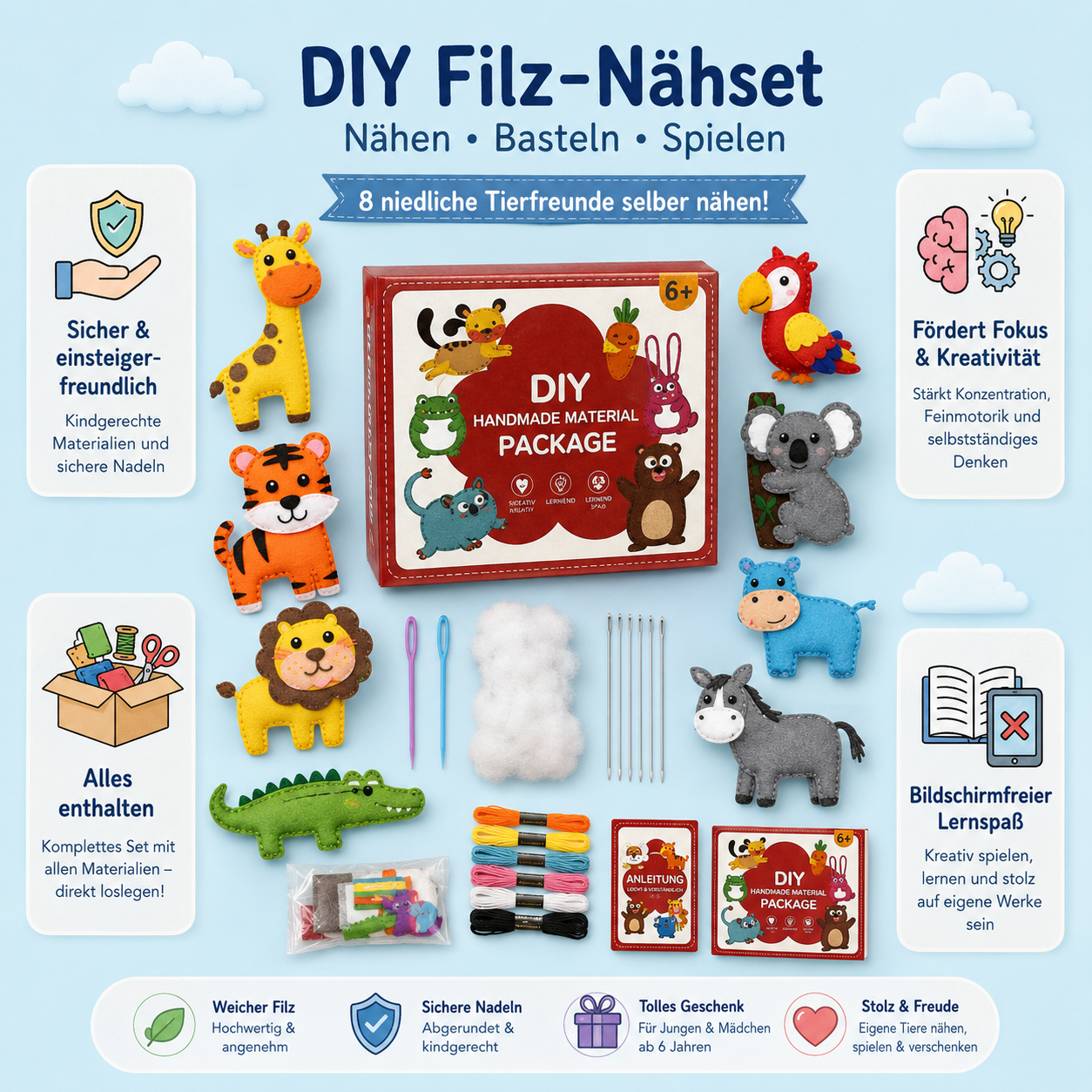 FeltFriends Nähset – Kreatives DIY Filztier Bastelset für Kinder