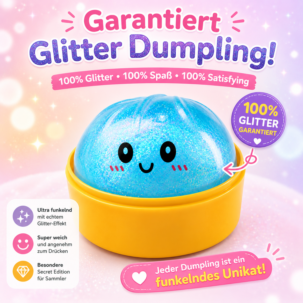 Glitter Dumpling Squishy – Funkelndes Anti-Stress Spielzeug