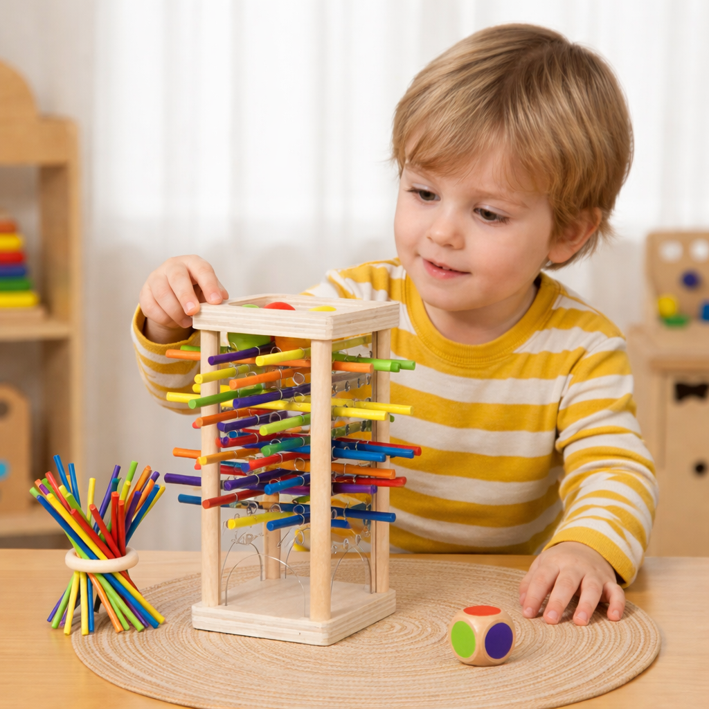 BrainDrop Trio – 3in1 Holz-Geschicklichkeitsspiel für Kinder