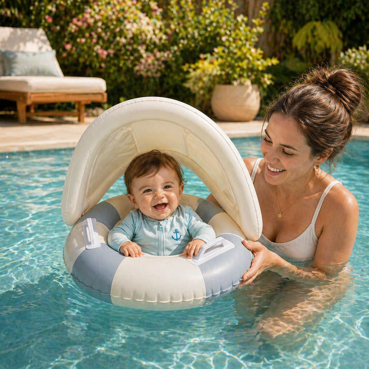 RetroFloat Baby – Schwimmring mit Sonnendach im Vintage-Design