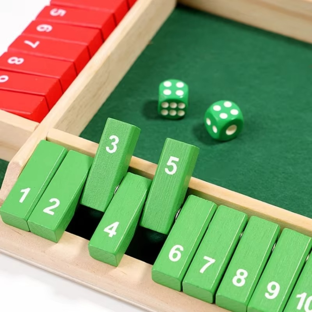 Klapp & Zahlenspaß – Shut The Box Familienspiel für 4 Spieler