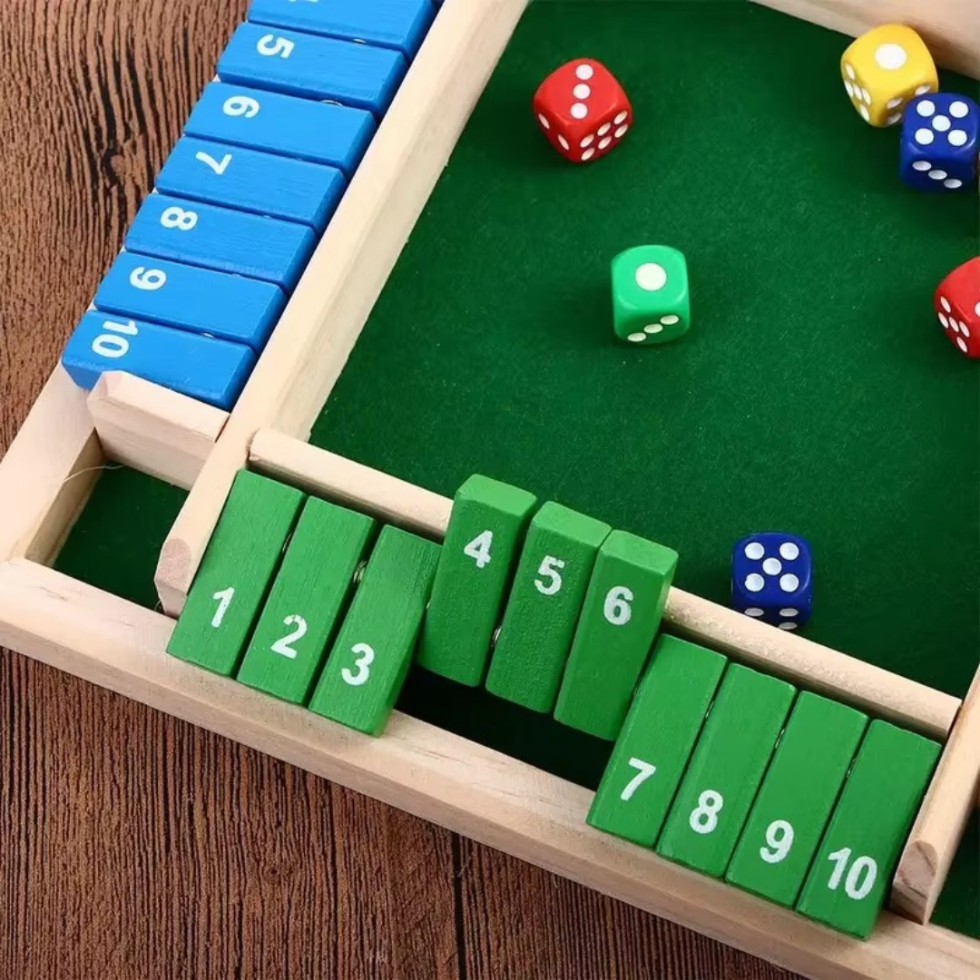 Klapp & Zahlenspaß – Shut The Box Familienspiel für 4 Spieler