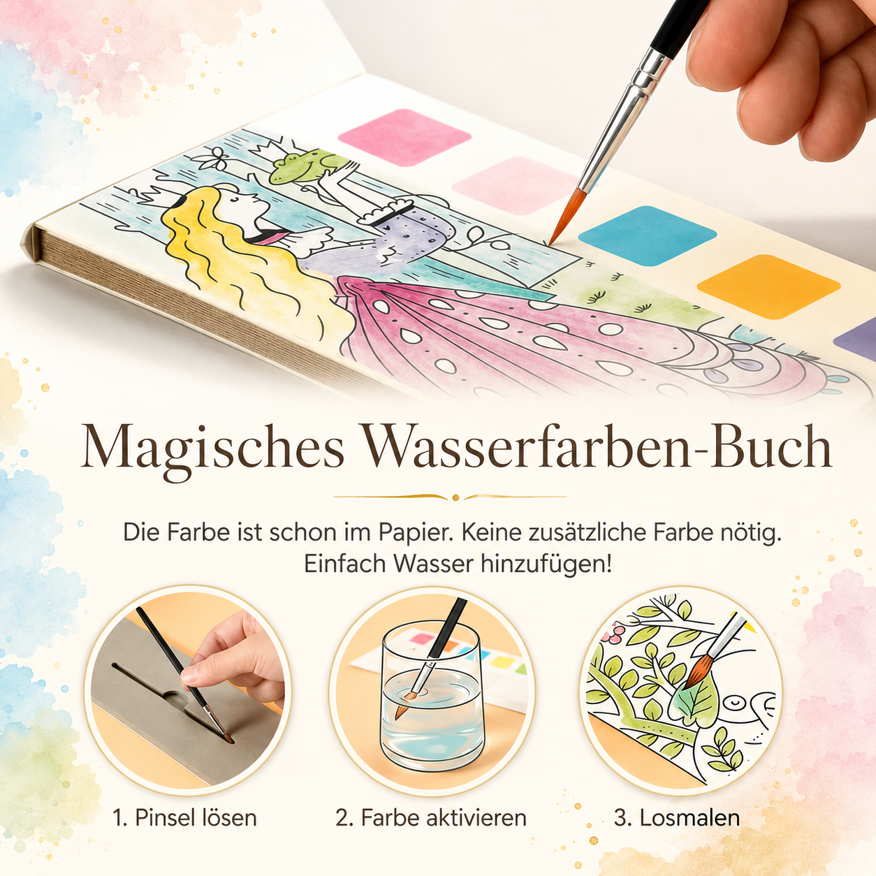 MagicPaint Kids – Aquarell Malbuch mit integrierten Farben