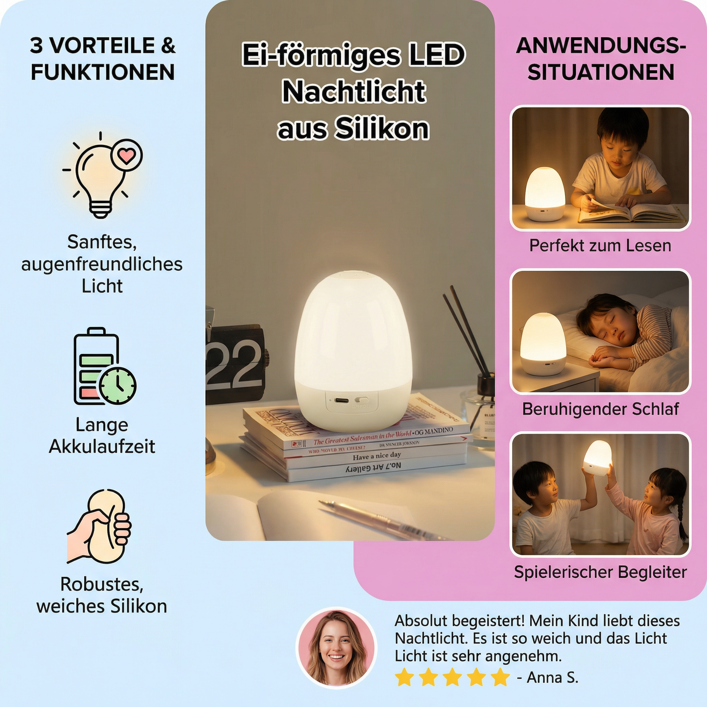 EiGlow – Sanftes LED-Nachtlicht aus Silikon