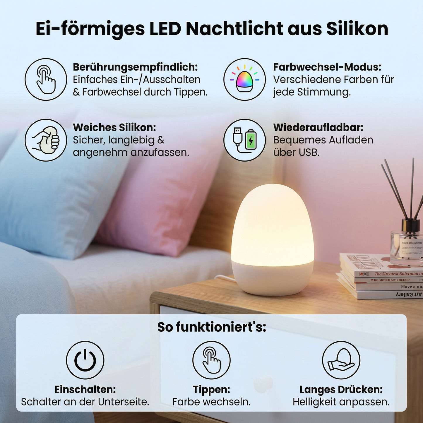 EiGlow – Sanftes LED-Nachtlicht aus Silikon
