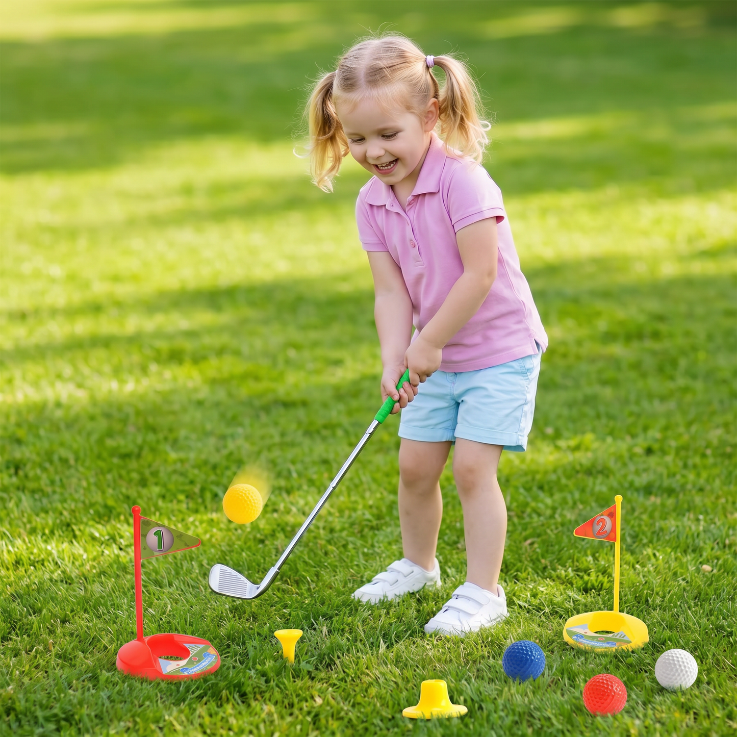 GreenSwing Kids – Kinder Golfspiel-Set mit verstellbaren Schlägern