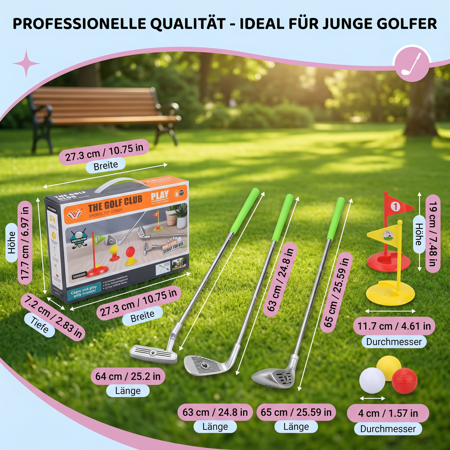 GreenSwing Kids – Kinder Golfspiel-Set mit verstellbaren Schlägern